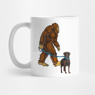 Funny Bigfoot Sasquatch Walking chocolate lab Mug